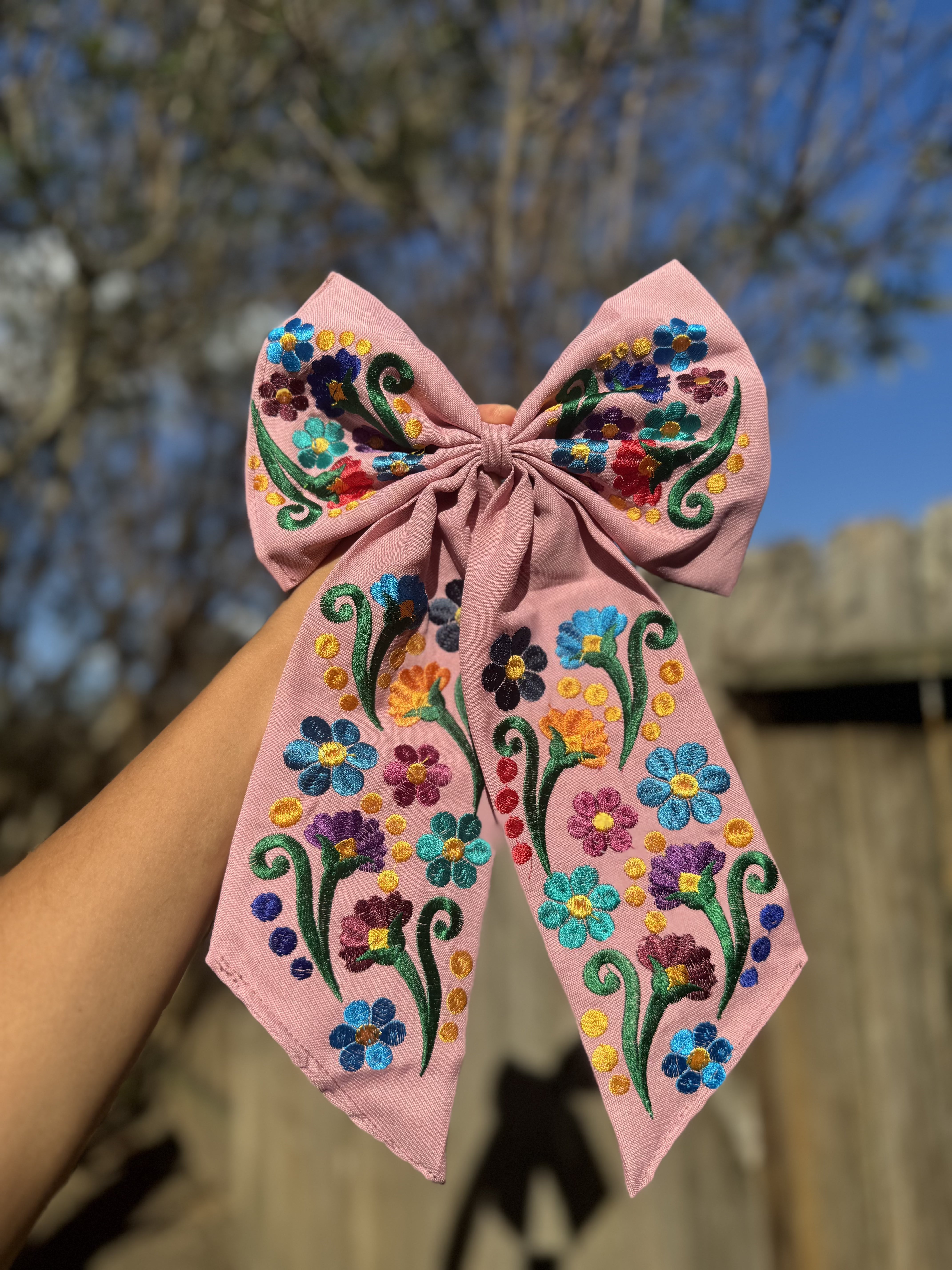 EMBROIDERED COQUETTE HAIR BOWS - LARGE