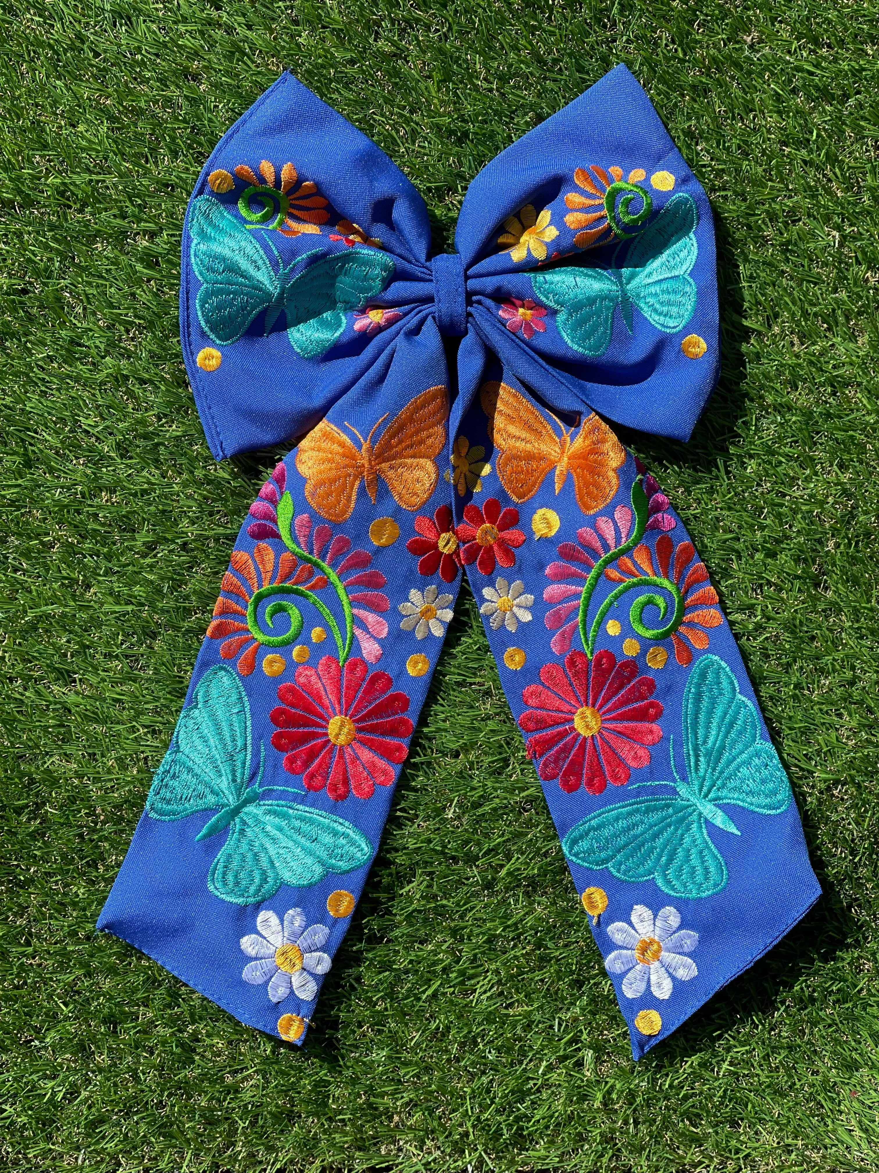 EMBROIDERED COQUETTE HAIR BOWS - LARGE