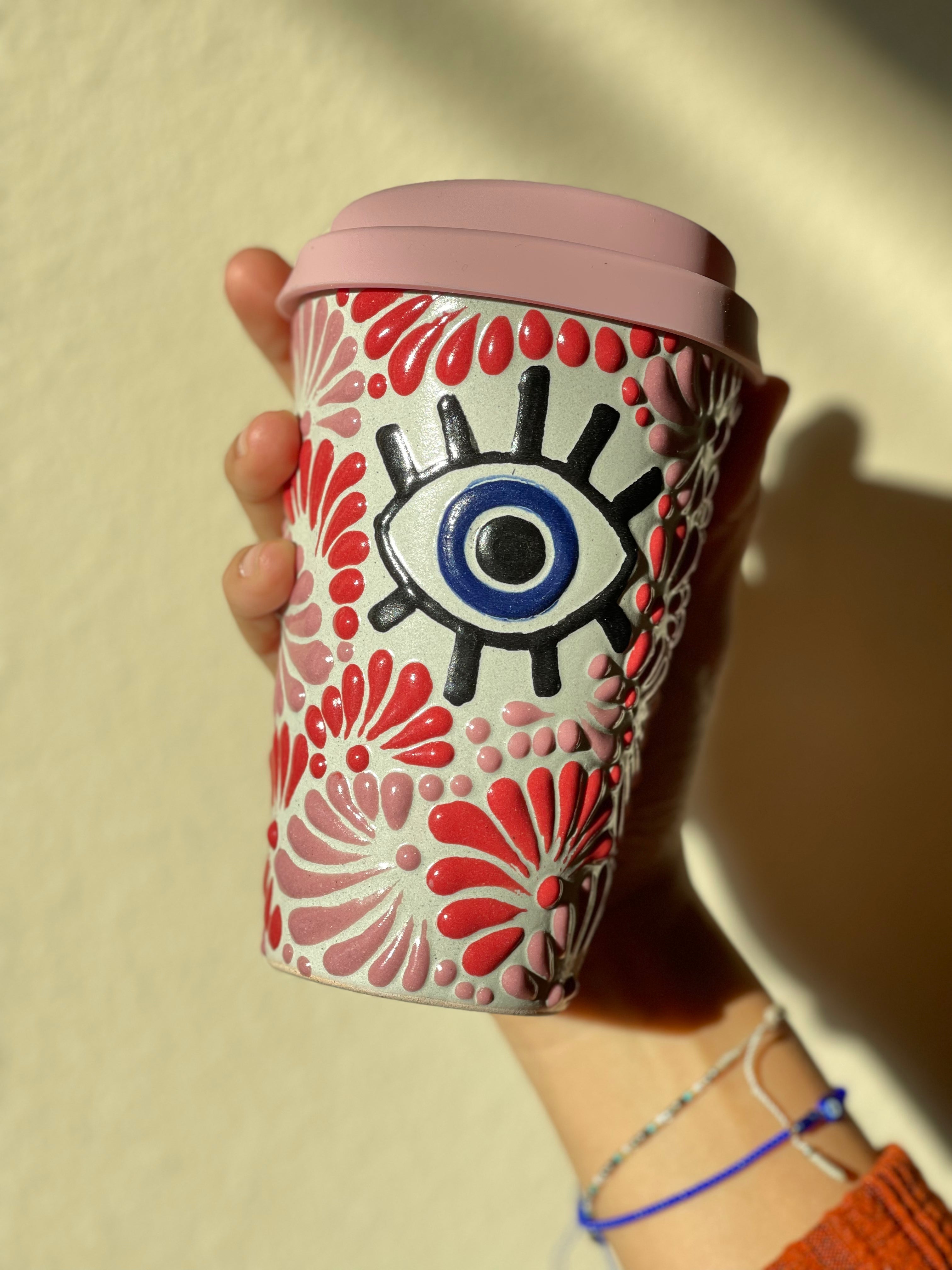 TAZA DE CAFE 🧿 MAL DE OJO - RED AND PINK