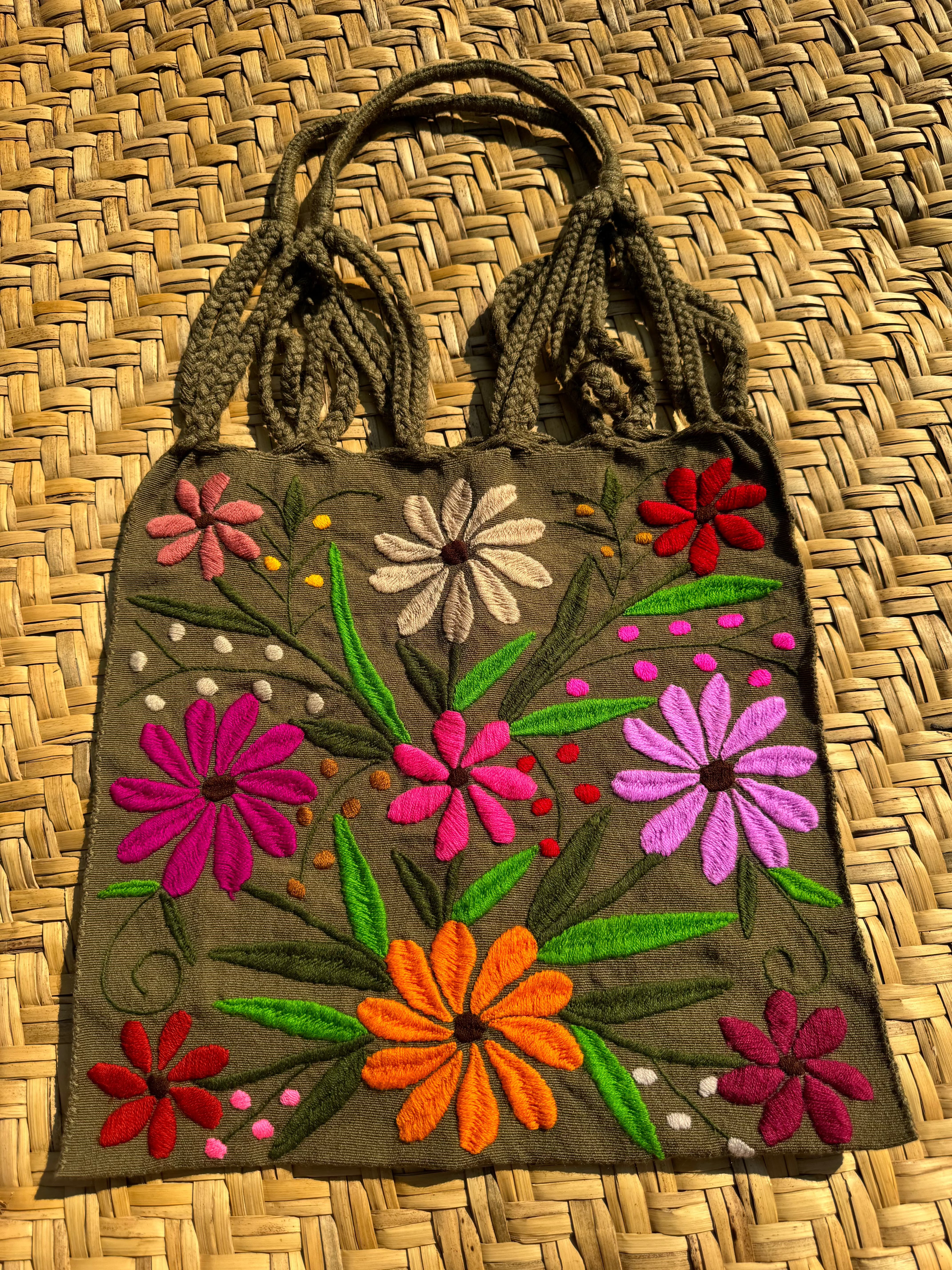 FLOWER EMBROIDERED TOTE BAG