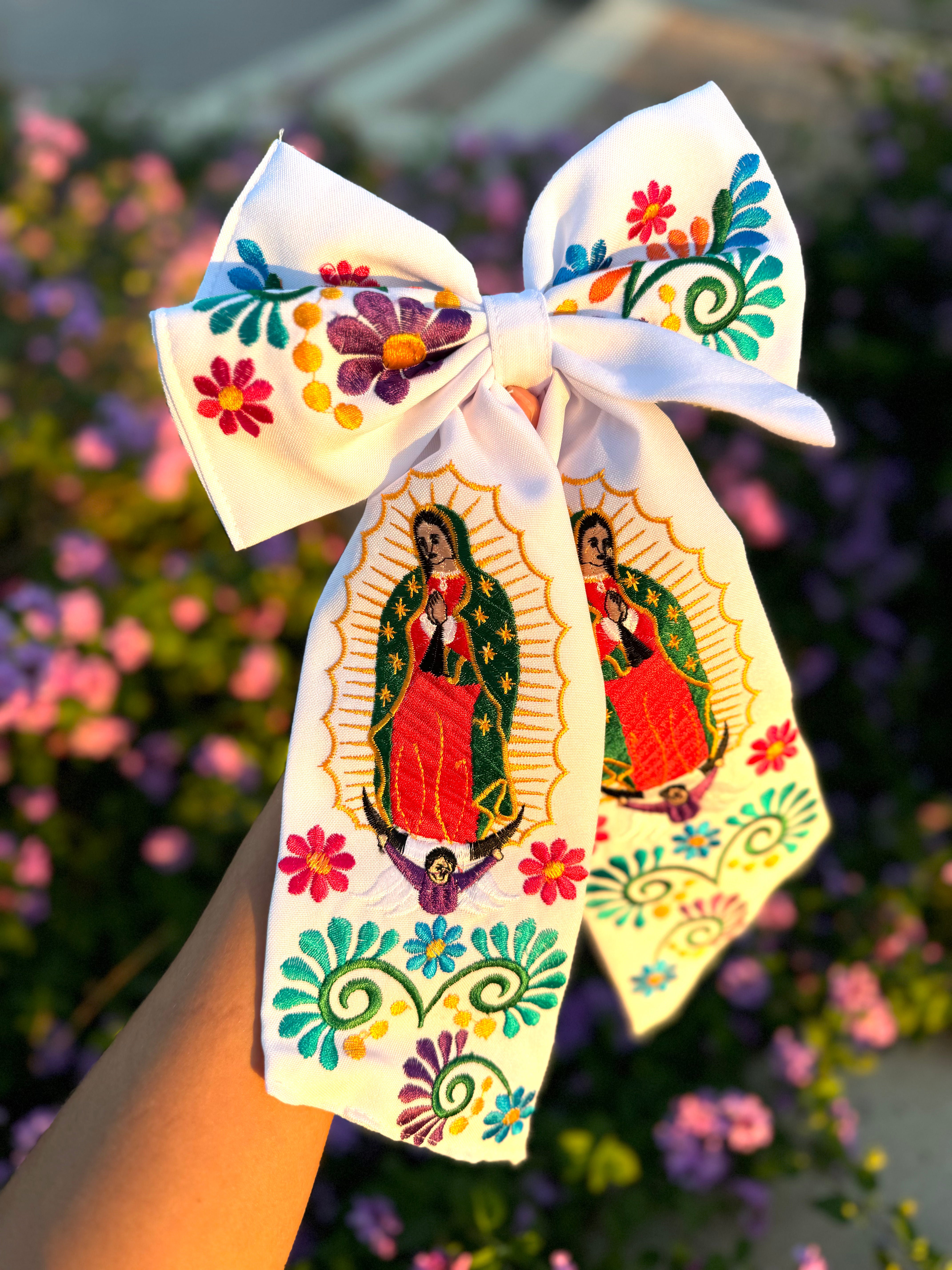 VIRGENCITA EMBROIDERED HAIR BOWS - LARGE