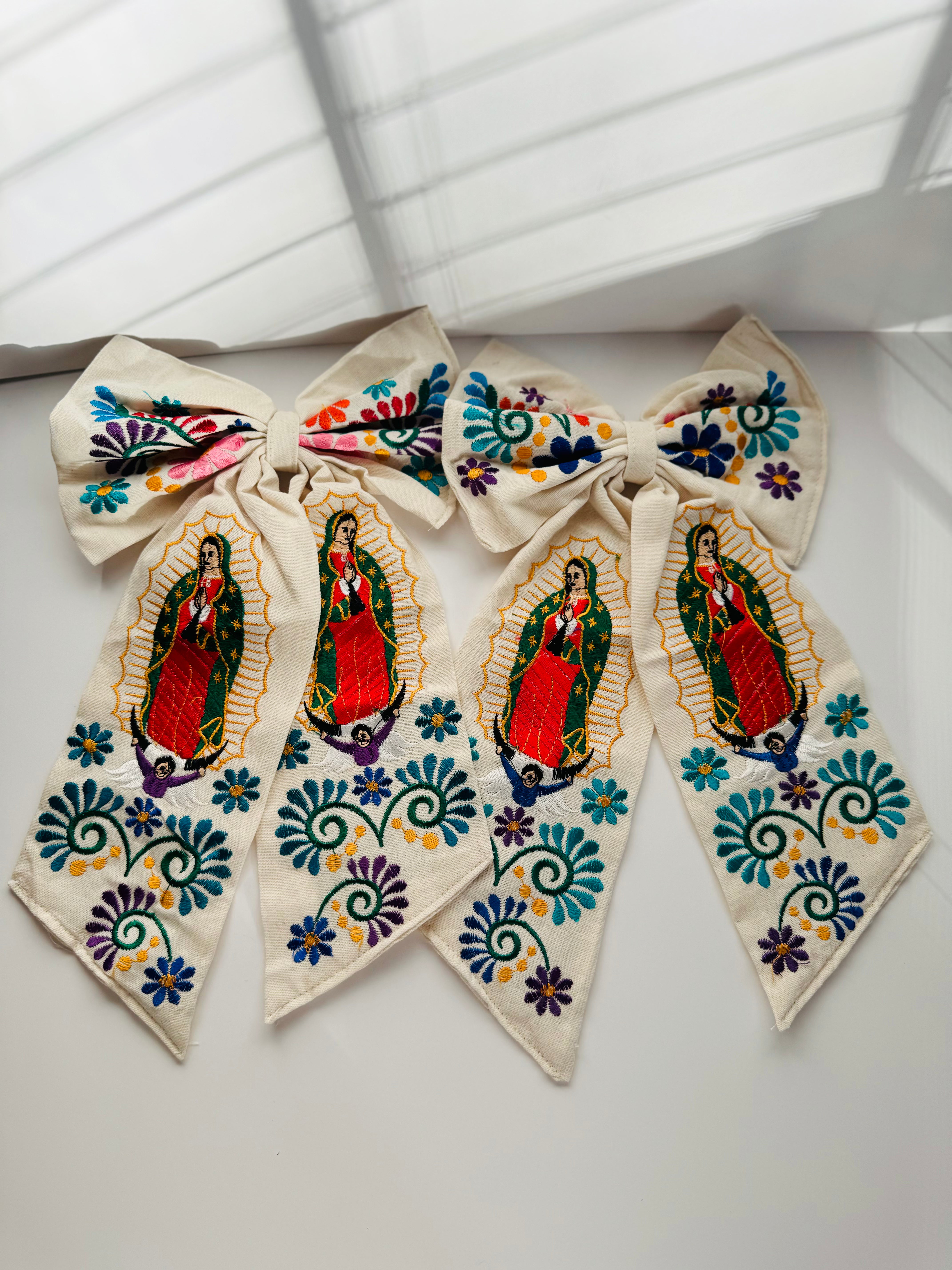 VIRGENCITA EMBROIDERED HAIR BOWS - LARGE