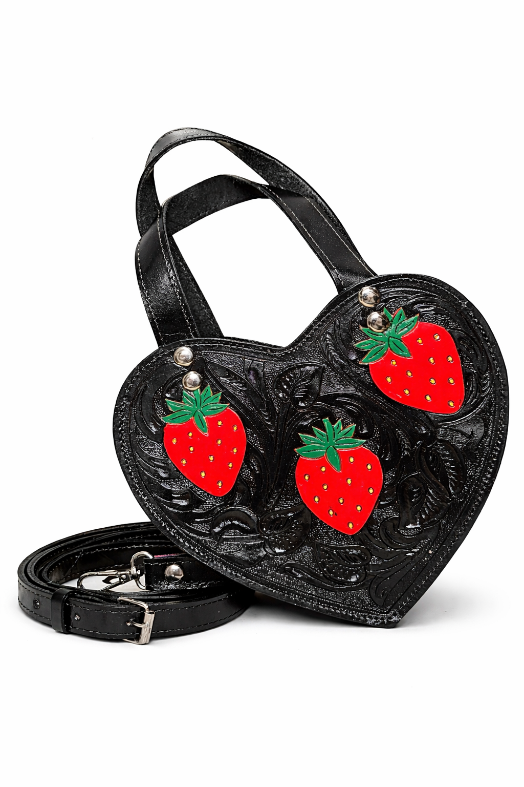 NIÑA FRESA CORAZÓN HANDBAG -BLACK