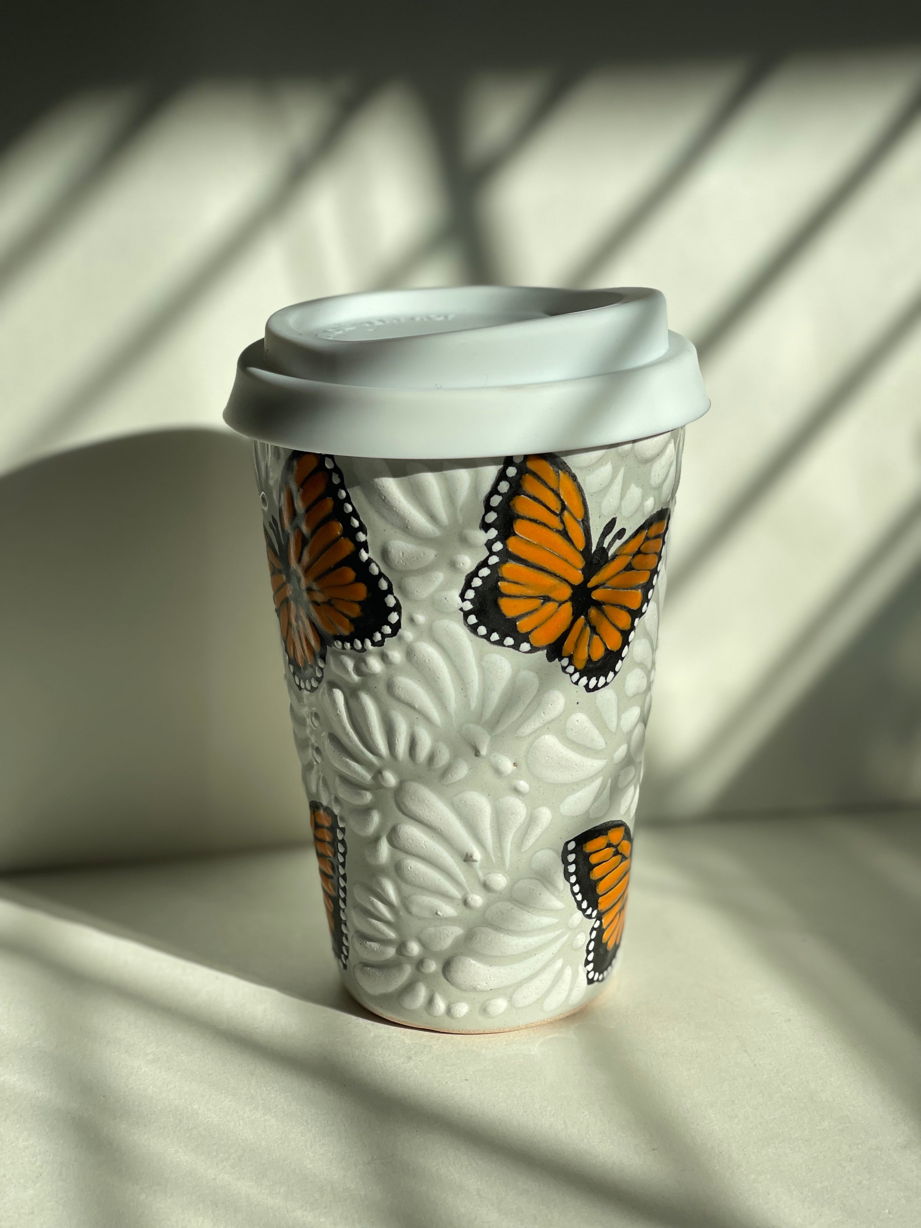 TAZA TALAVERA - WHITE MARIPOSAS