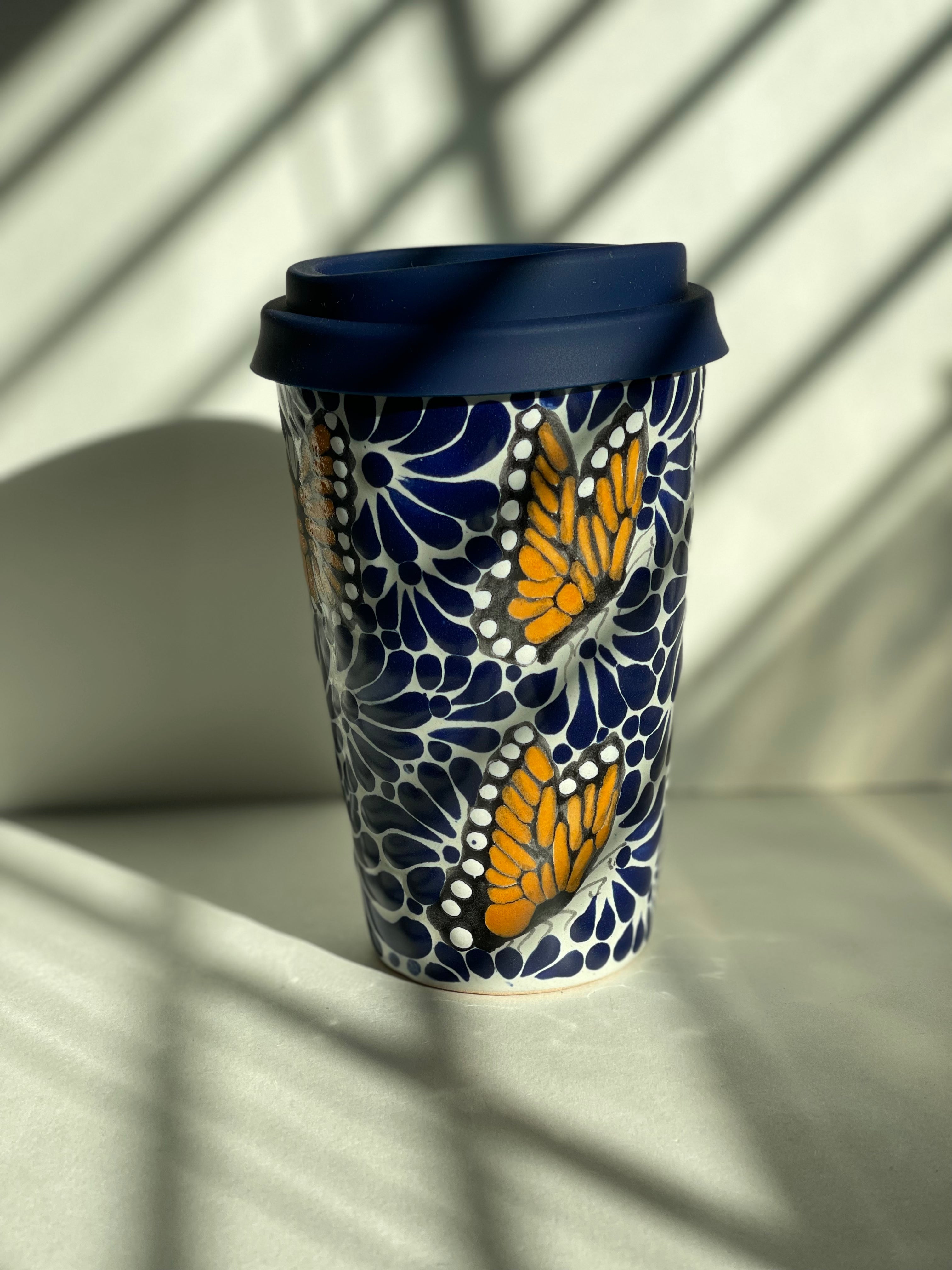 TAZA TALAVERA - BLUE MARIPOSAS